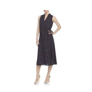 Anne Klein Dress sz 14, black/blush combo, Half Collar V-neck, pockets, stretchy